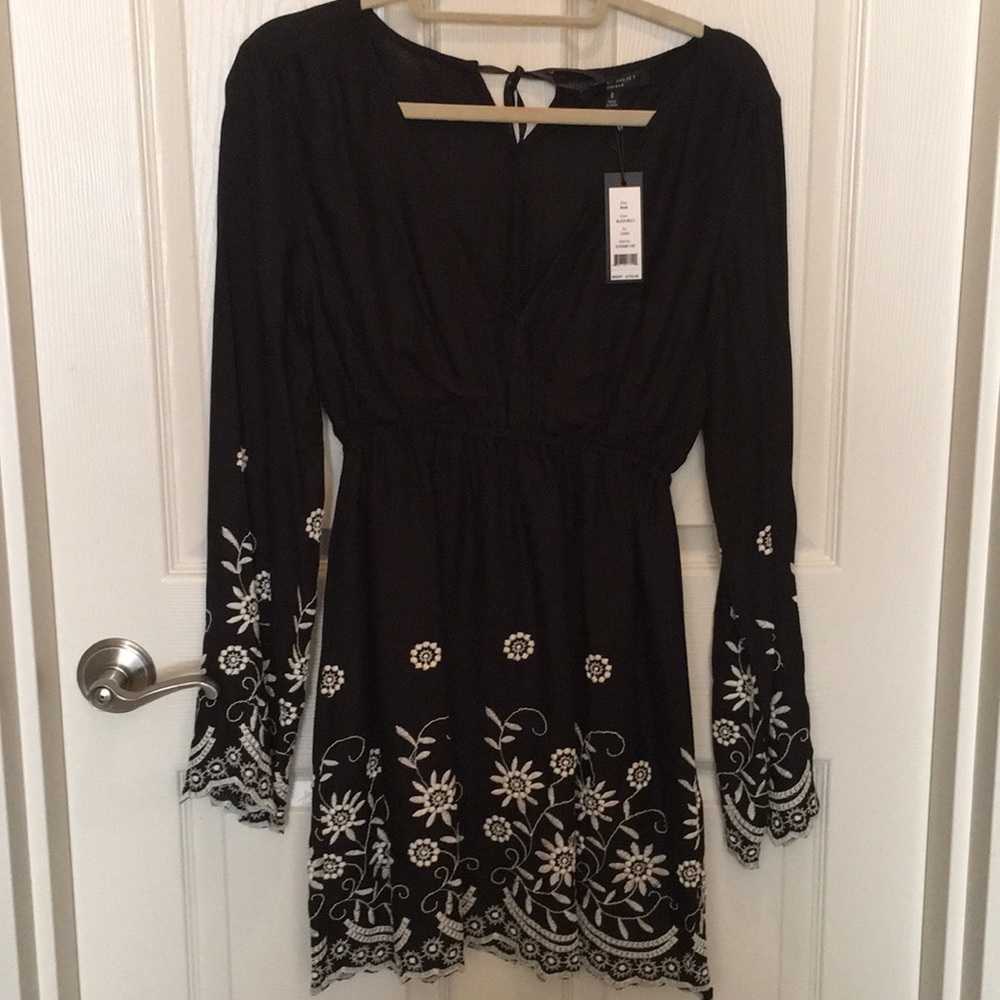 White & Black Embroidered Mini Dress